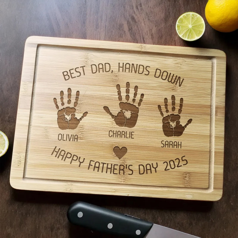 Best Dad, Hands Down - Family Personalized Custom Engraved Wooden Cutting Board - Father's Day, Gift For Dad, Grandpa