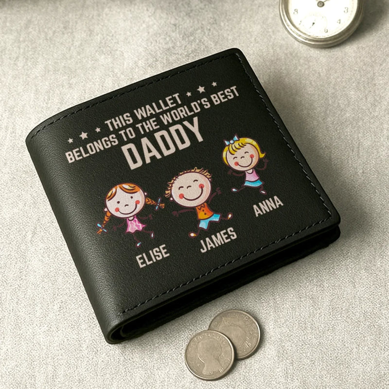 This Wallet Belongs To The World’s Best Daddy - Family Personalized Custom Double-Sided Printed Leather Wallet - Father's Day, Gift For Dad, Grandpa