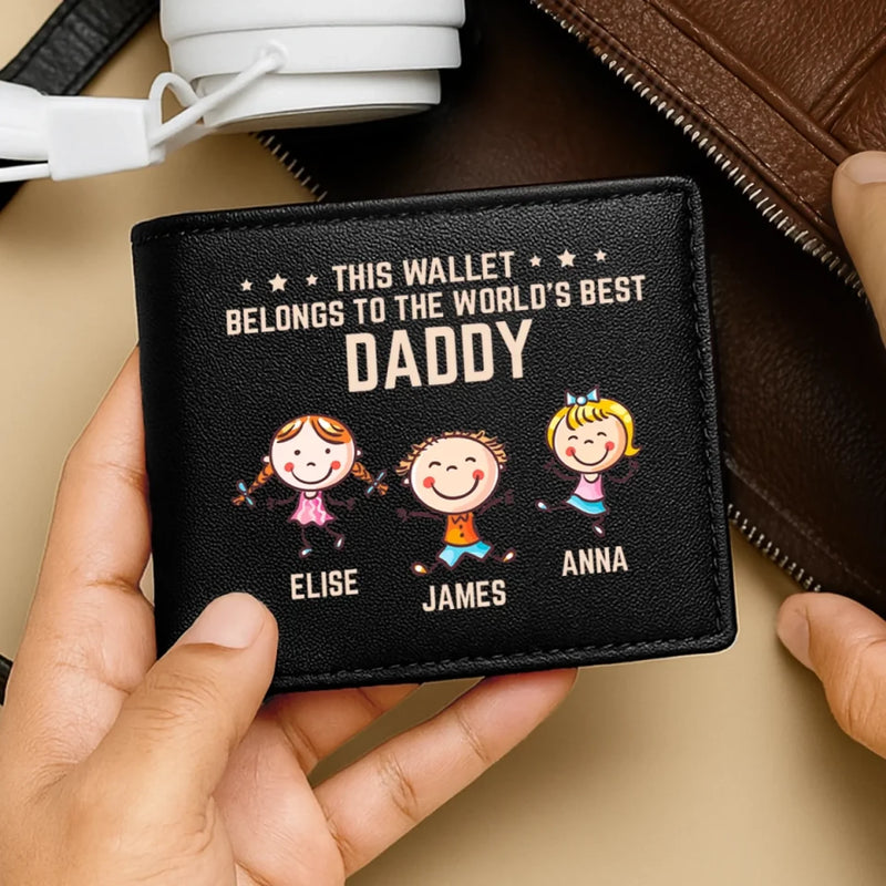 This Wallet Belongs To The World’s Best Daddy - Family Personalized Custom Double-Sided Printed Leather Wallet - Father's Day, Gift For Dad, Grandpa
