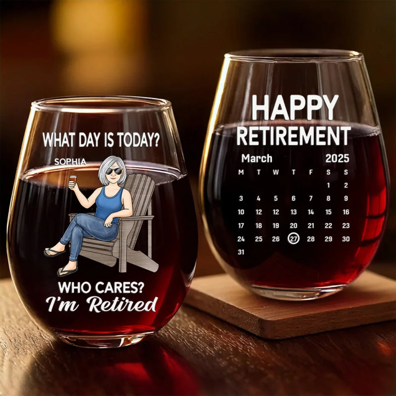 Time To Enjoy What Matters Most - Personalized Custom Wine Glass - Appreciation, Retirement Gift For Yourself, Best Friends, Siblings, Family Members, Coworkers