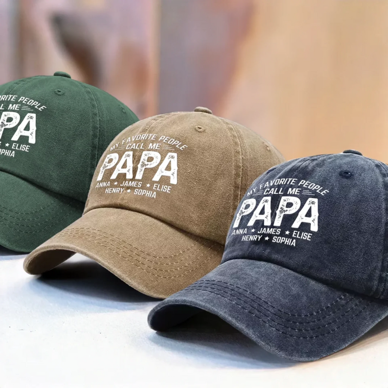 Papa Life, Best Life - Family Personalized Custom Vintage Washed Denim Baseball Cap - Father's Day, Gift For Dad, Grandpa