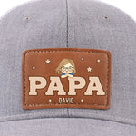 Papa, Loved By His Little Crew - Family Personalized Custom Leather Patch Hat - Father's Day, Gift For Dad, Grandpa