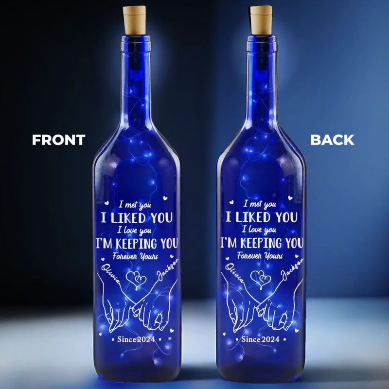 Our Love, Our Forever - Couple Personalized Custom Blue Bottle Lamp - Gift For Husband Wife, Anniversary