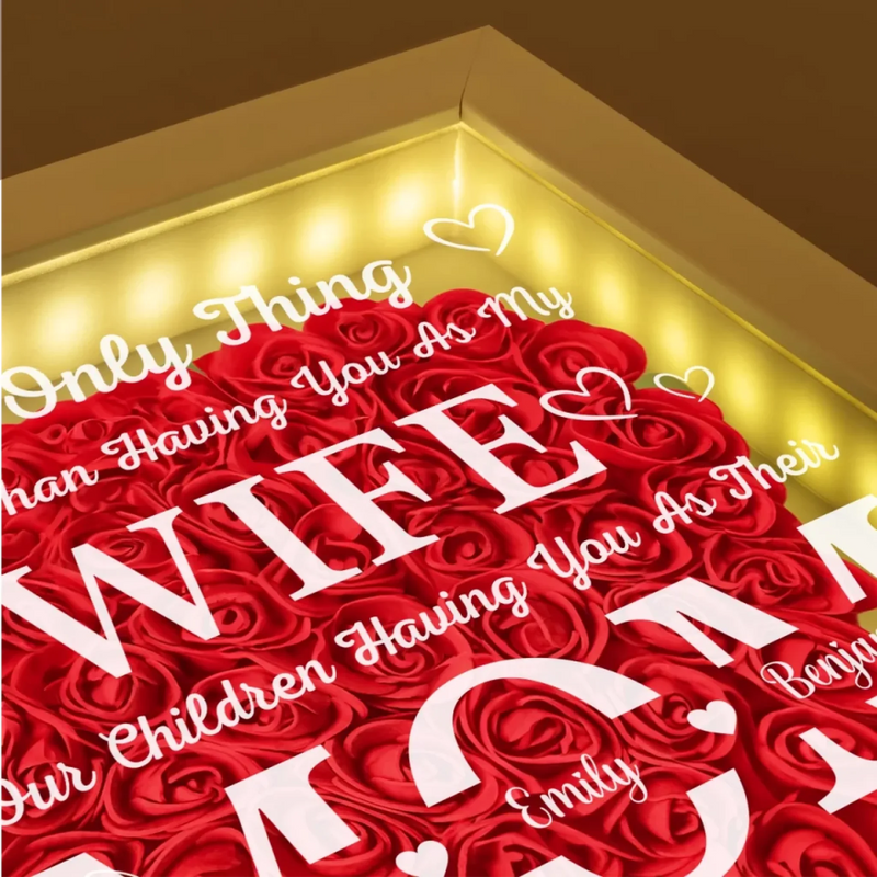 Blessed To Call You My Wife, In Awe Of You As Their Mom - Family Personalized Custom Flower Shadow Box with LED - Mother's Day, Gift For Wife, Anniversary