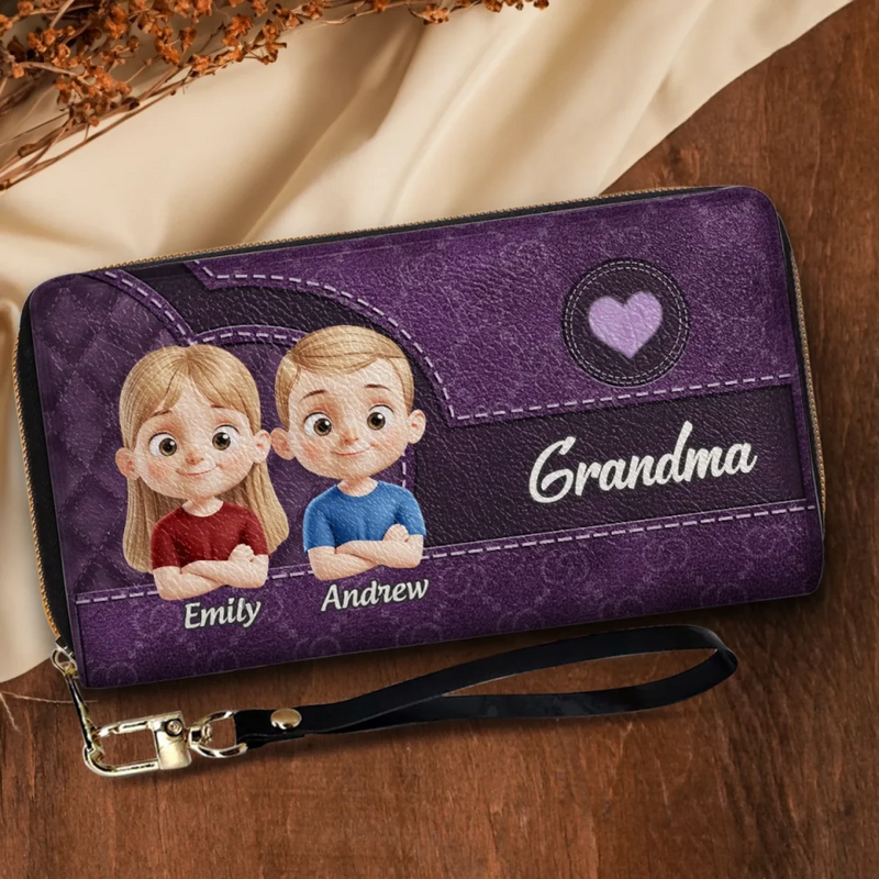Where Love Is Always Within Reach - Family Personalized Custom Leather Long Wallet - Mother's Day, Gift For Mom, Grandma