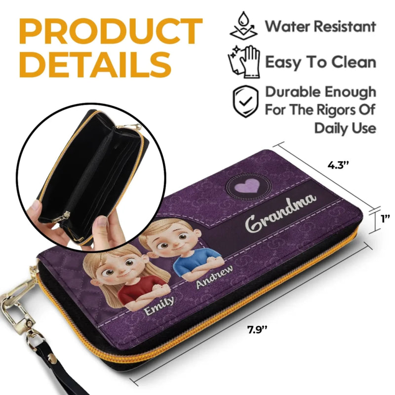Where Love Is Always Within Reach - Family Personalized Custom Leather Long Wallet - Mother's Day, Gift For Mom, Grandma
