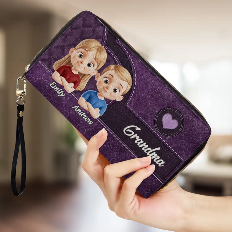 Where Love Is Always Within Reach - Family Personalized Custom Leather Long Wallet - Mother's Day, Gift For Mom, Grandma