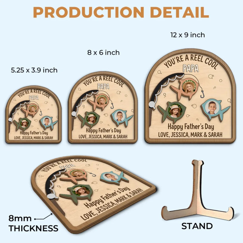 Custom Photo You’re A Reel Keeper - Family Personalized Custom 2-Layered Wooden Plaque With Stand - Father's Day, Gift For Dad, Grandpa, Fishing Lovers, Fishermen