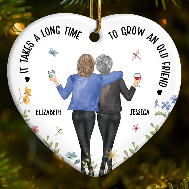 I Wanna Spend Time To Grow Old With You - Bestie Personalized Custom Ornament - Ceramic Heart Shaped - Christmas Gift For Best Friends, BFF, Sisters