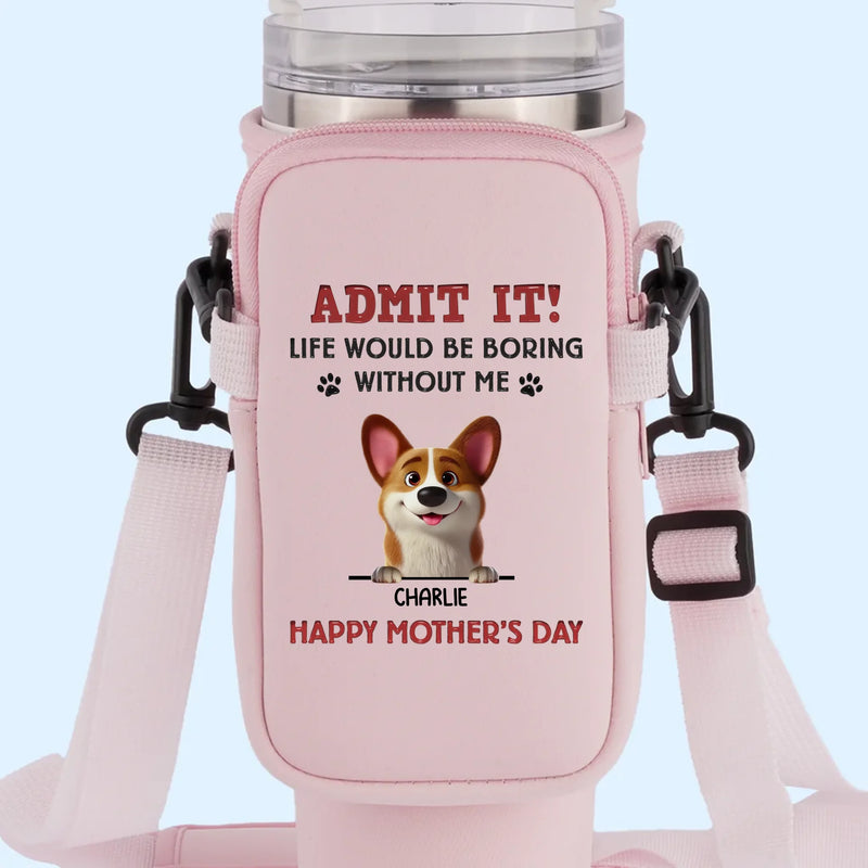 My Love Comes With Fur And A Tail Wag - Dog Personalized Custom Neoprene Water Bottle Carrier With Pocket - Mother's Day, Gift For Pet Owners, Pet Lovers