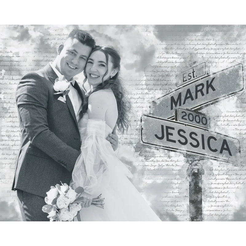 Printable Digital File, Digital PNG Download - Custom Photo Couple Personalized Horizontal File - Gift For Husband Wife, Anniversary