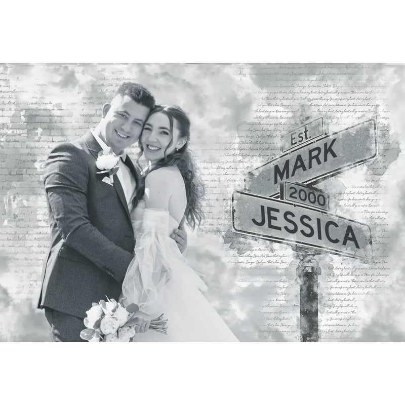 Printable Digital File, Digital PNG Download - Custom Photo Couple Personalized Horizontal File - Gift For Husband Wife, Anniversary