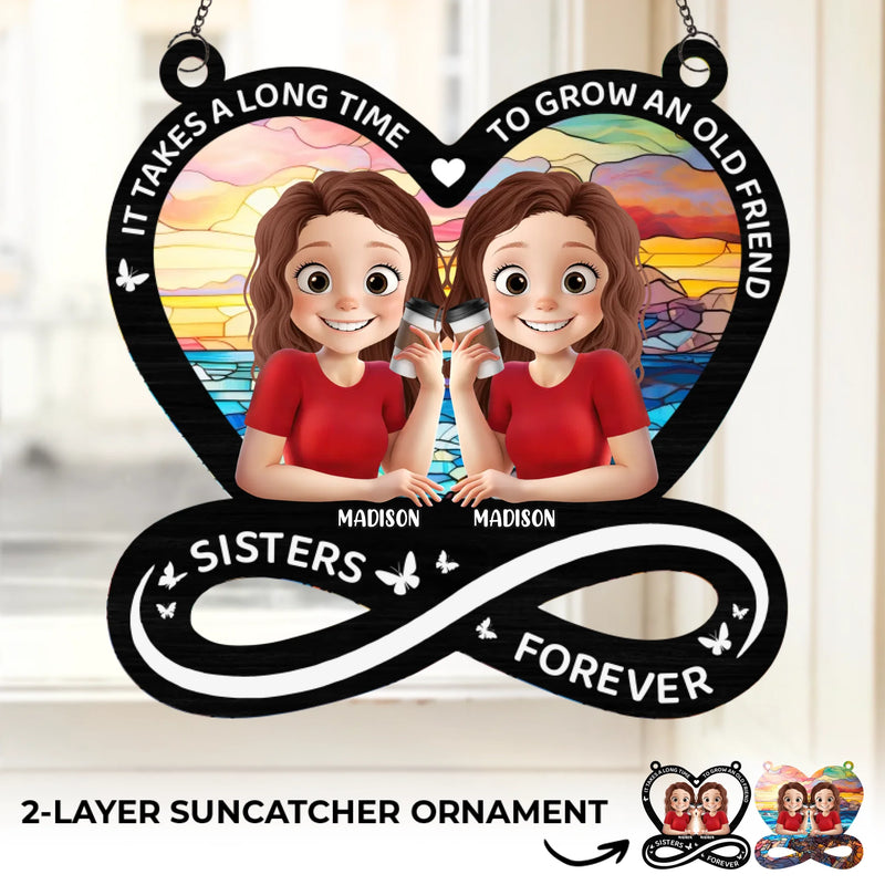 Real Friendship Transcends Time And Space - Bestie Personalized Window Hanging Suncatcher Ornament - Gift For Best Friends, BFF, Sisters