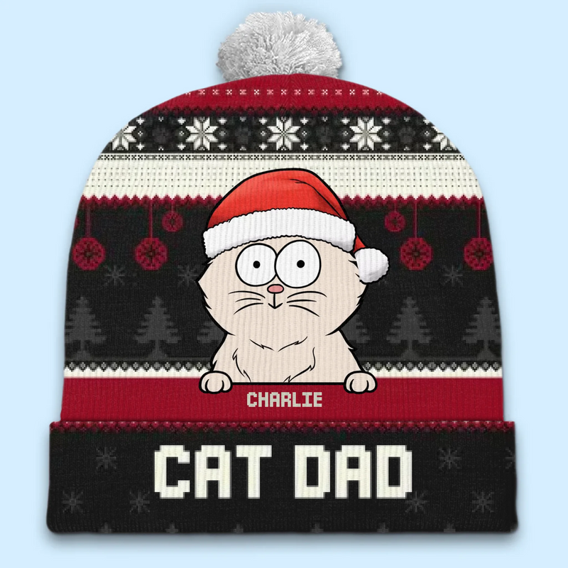 Celebrating Christmas With Our Furry Family Members - Dog & Cat Personalized Custom Christmas Beanie Hat - Christmas Gift For Pet Owners, Pet Lovers