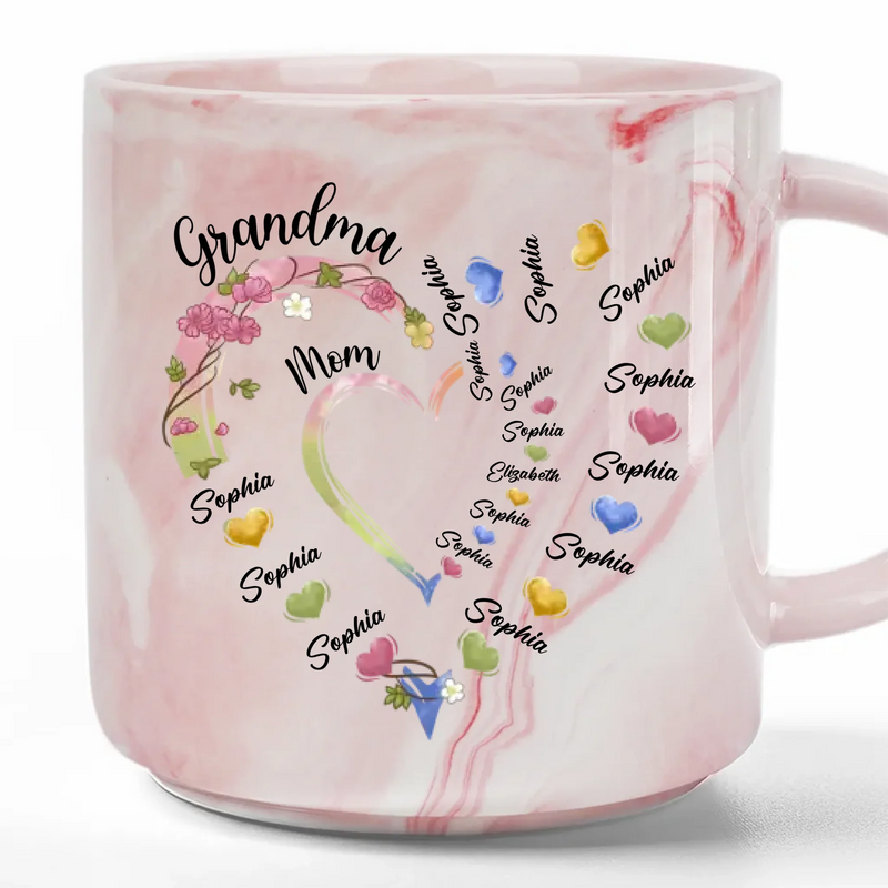 A Cup Full Of Love, One Name At A Time - Family Personalized Custom Marble Mug - Mother's Day, Gift For Mom, Grandma