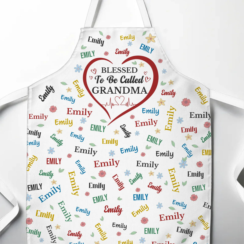 A Blessed Grandma, A Happy Heart - Family Personalized Custom Apron - Mother's Day, Gift For Mom, Grandma