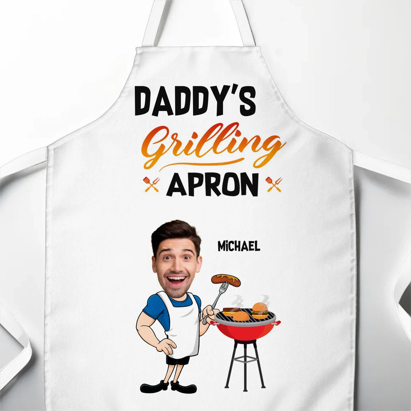 Custom Photo Chef Dad, Master Of The Grill - Family Personalized Custom Apron - Father's Day, Gift For Dad, Grandpa