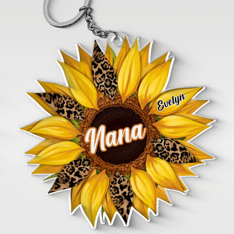 Family Blooms, Heart Glows - Family Personalized Custom Shaped Acrylic Keychain - Mother's Day, Gift For Mom, Grandma