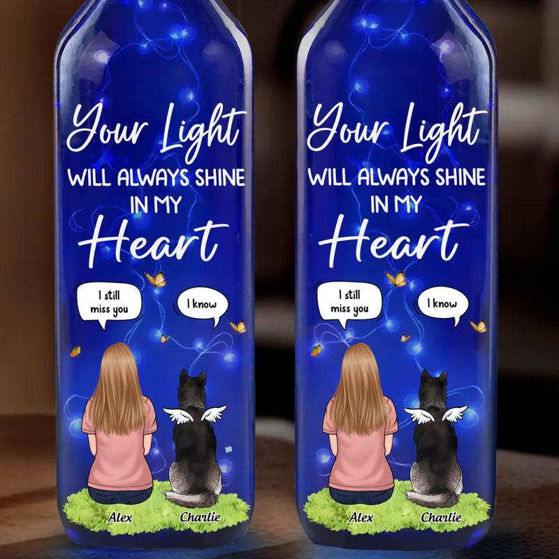 Your Love Still Shines Bright - Memorial Personalized Custom Blue Bottle Lamp - Sympathy Gift For Pet Owners, Pet Lovers