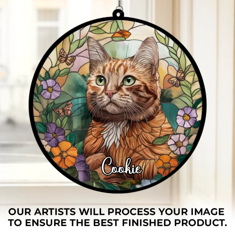 Custom Photo A Cat’s Love Is Never Forgotten - Memorial Personalized Window Hanging Suncatcher Ornament - Sympathy Gift For Pet Owners, Pet Lovers