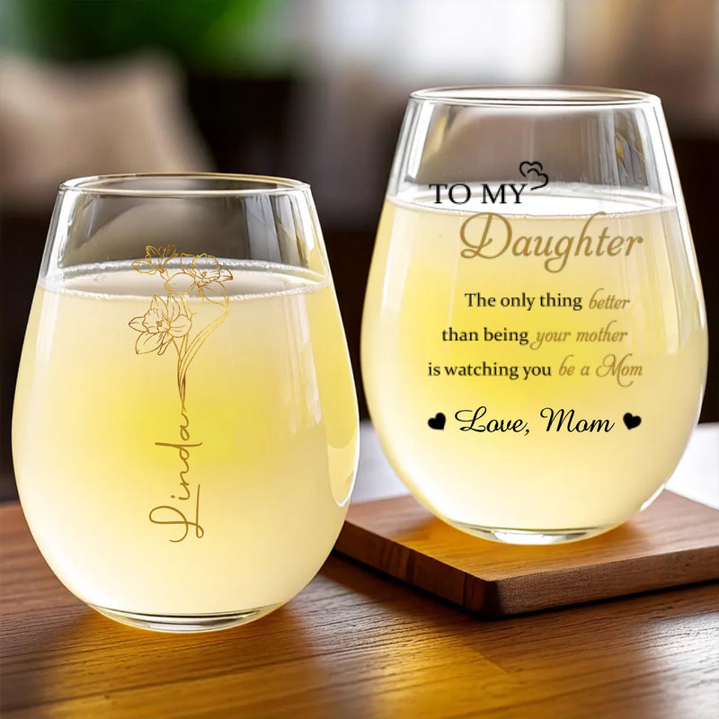 Watching You Be A Mom Is My Greatest Joy - Family Personalized Custom Wine Glass - Mother's Day, Gift For Mom, Daughter