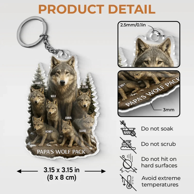Wolf By Nature, Dad By Heart - Family Personalized Custom Shaped Acrylic Keychain - Father's Day, Gift For Dad, Grandpa