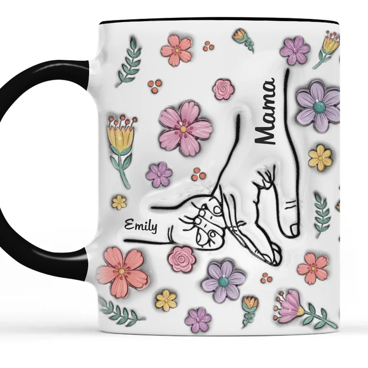 Blooming Together, Held Forever - Family Personalized Custom 3D Inflated Effect Printed Accent Mug - Mother's Day, Gift For Mom, Grandma