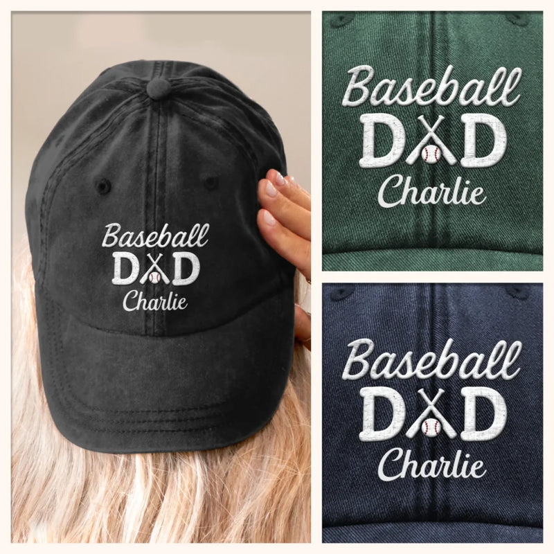 Dad, My MVP On And Off The Field - Family Personalized Custom Vintage Washed Denim Baseball Cap - Father's Day, Gift For Dad, Grandpa, Sport Lovers, Sport Players