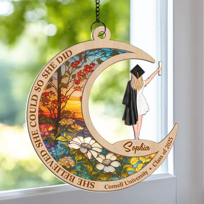 She Believed She Could, So She Did - Family Personalized Window Hanging Suncatcher Ornament - Graduation Gift For Family Members, Siblings, Brothers, Sisters