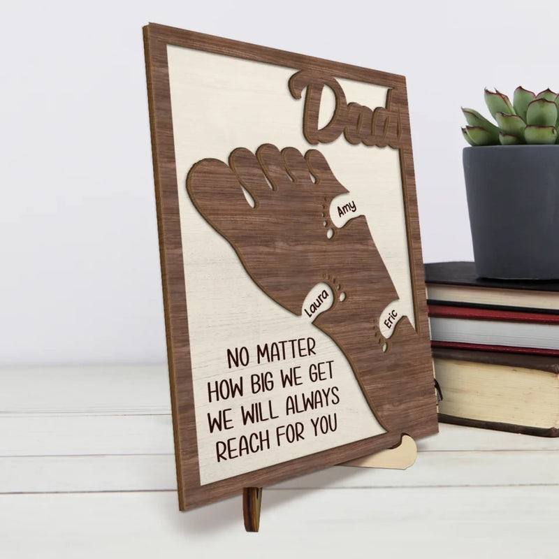 We're Following In Your Footsteps - Family Personalized Custom 2-Layered Wooden Plaque With Stand - Father's Day, Gift For Dad, Grandpa