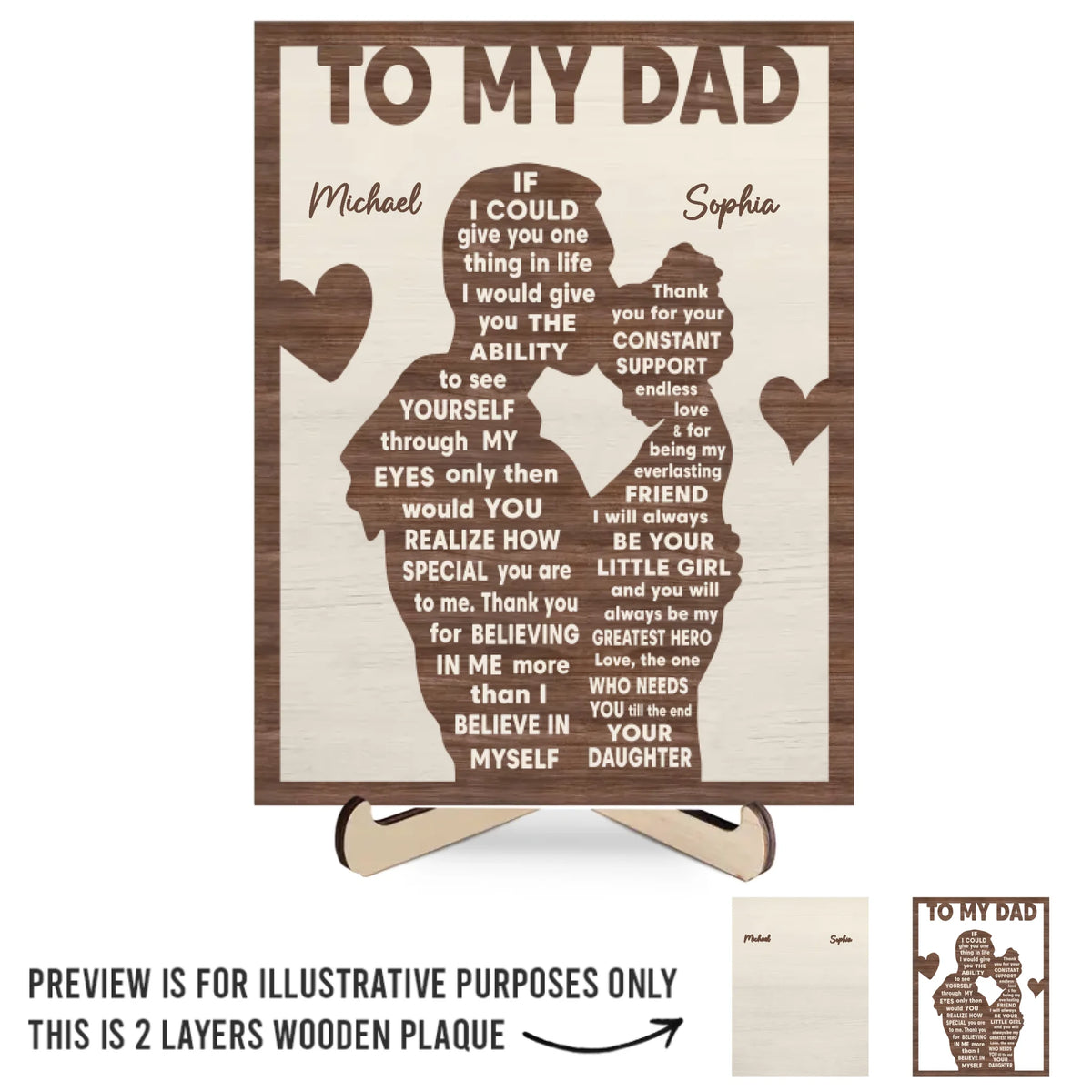 Forever Your Little Girl - Family Personalized Custom 2-Layered Wooden Plaque With Stand - Father's Day, Gift For Dad, Grandpa