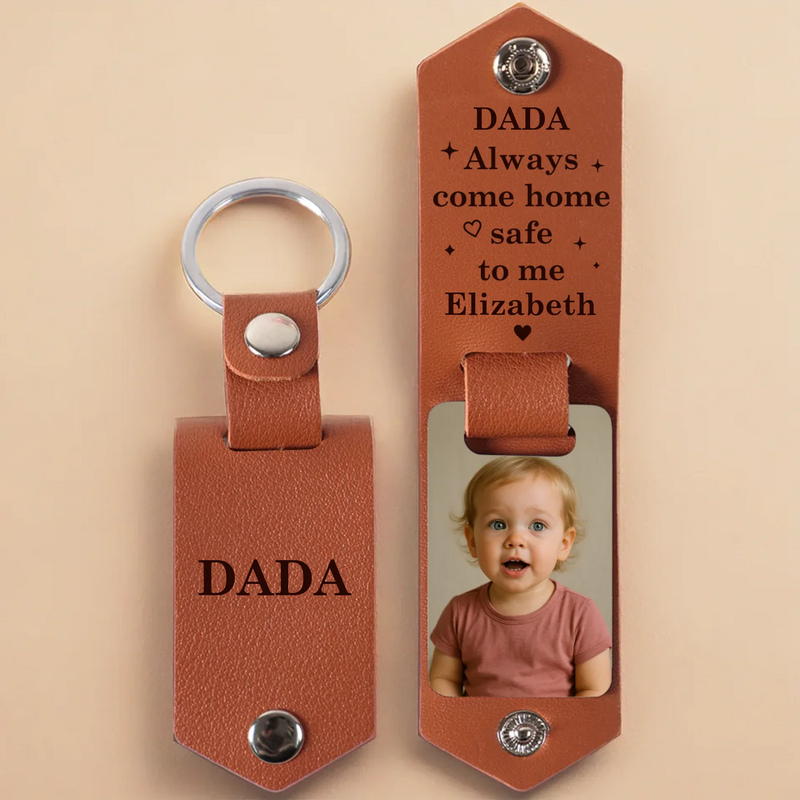 Custom Photo Drive Safe, We Need You Home - Family Personalized Custom Engraved Leather Keychain - Father's Day, Baby Shower Gift, Gift For Dad, Grandpa, Baby Kids, Newborn Baby