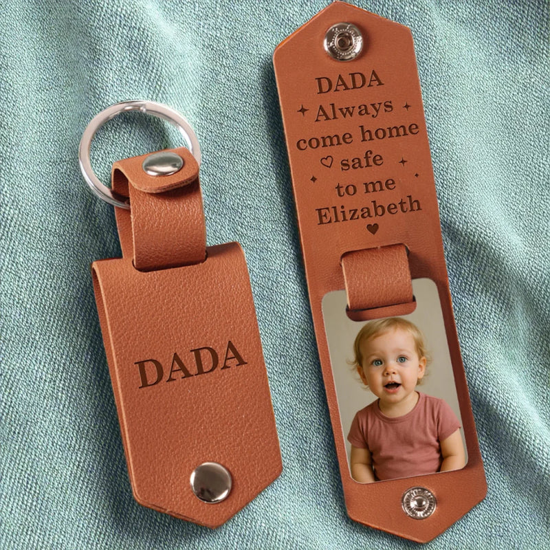 Custom Photo Drive Safe, We Need You Home - Family Personalized Custom Engraved Leather Keychain - Father's Day, Baby Shower Gift, Gift For Dad, Grandpa, Baby Kids, Newborn Baby