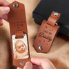 Custom Photo Come Home Safe To Us - Family Personalized Custom Engraved Leather Keychain - Father's Day, Baby Shower Gift, Gift For Dad, Grandpa, Baby Kids, Newborn Baby