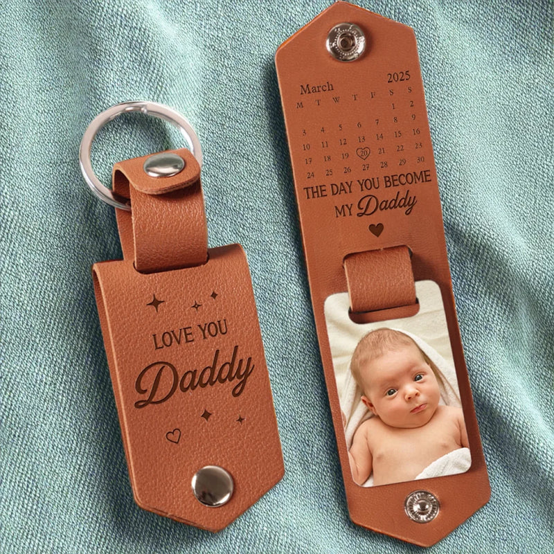 Custom Photo Come Home Safe To Us - Family Personalized Custom Engraved Leather Keychain - Father's Day, Baby Shower Gift, Gift For Dad, Grandpa, Baby Kids, Newborn Baby
