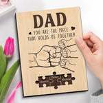 Dad, You Are The Piece That Holds Us Together - Family Personalized Custom 2-Layered Wooden Plaque With Stand - Father's Day, Gift For Dad, Grandpa