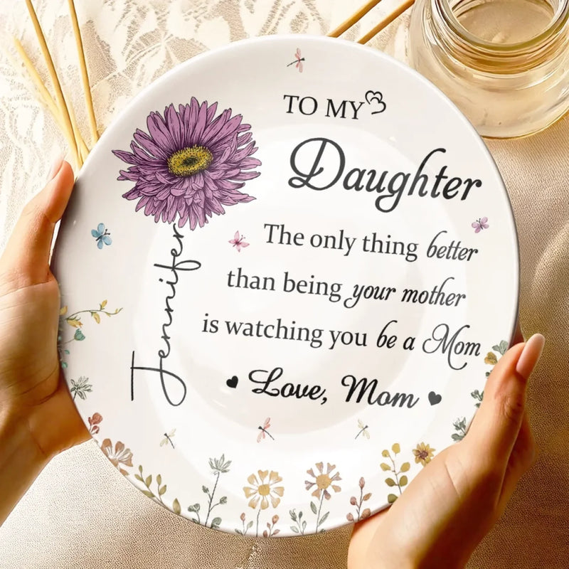 From My Heart To My Daughter - Family Personalized Custom Ceramic Plate - Mother's Day, Gift For Mom, Grandma