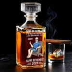 Off The Clock, On The Beach - Personalized Custom Glass Whiskey Bottle - Appreciation, Retirement Gift For Men, Husband, Dad