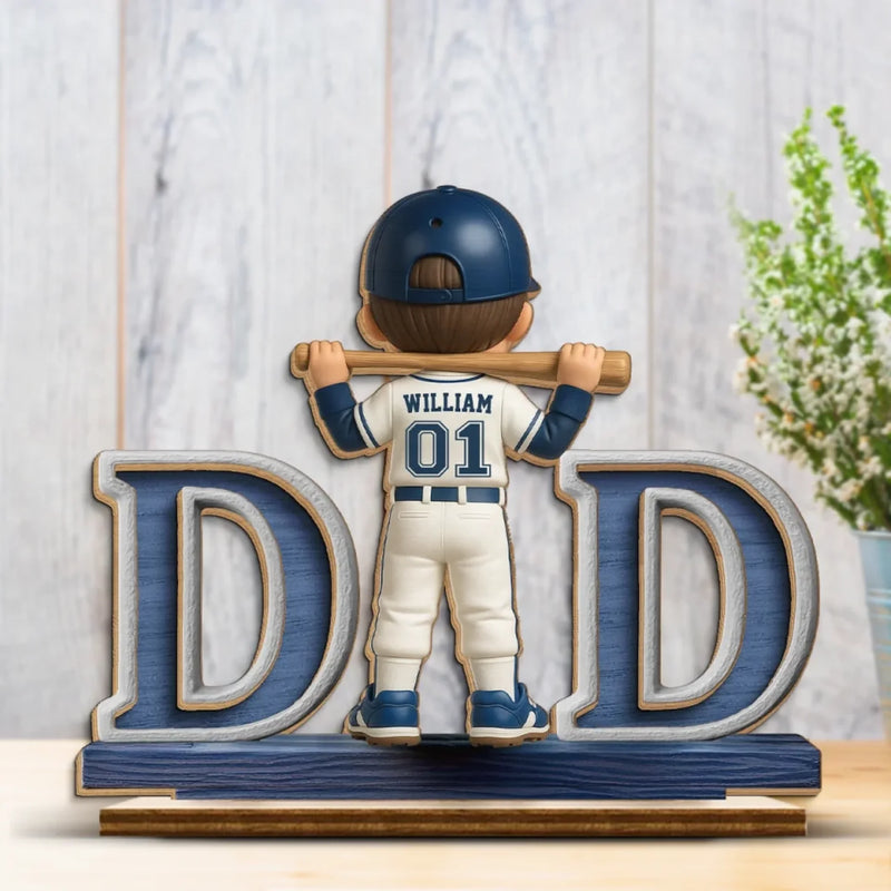 Pitch Perfect Dad - Family Personalized Custom Shaped 2-Layered Wooden Plaque With Flat Stand - Father's Day, House Warming Gift For Dad, Sport Lovers, Sport Players