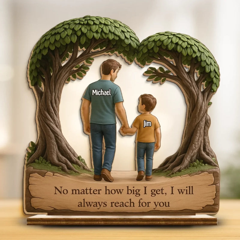 Still Growing, Still Holding On - Family Personalized Custom Shaped 2-Layered Wooden Plaque With Flat Stand - Father's Day, House Warming Gift For Dad, Grandpa