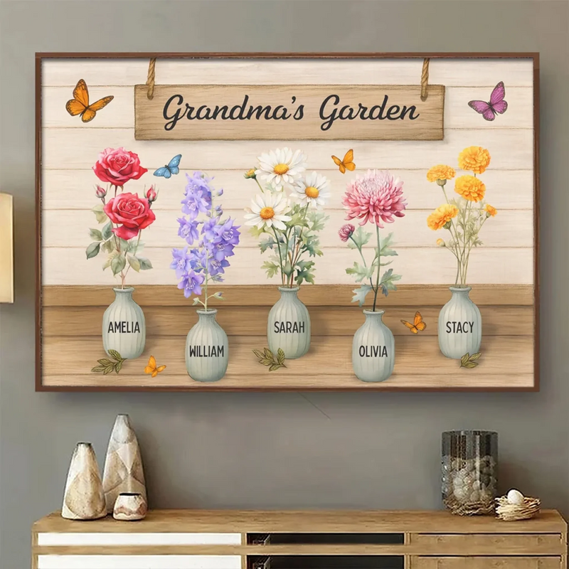 Flowers Of My Heart - Family Personalized Custom Horizontal Poster - Mother's Day, Gift For Mom, Grandma