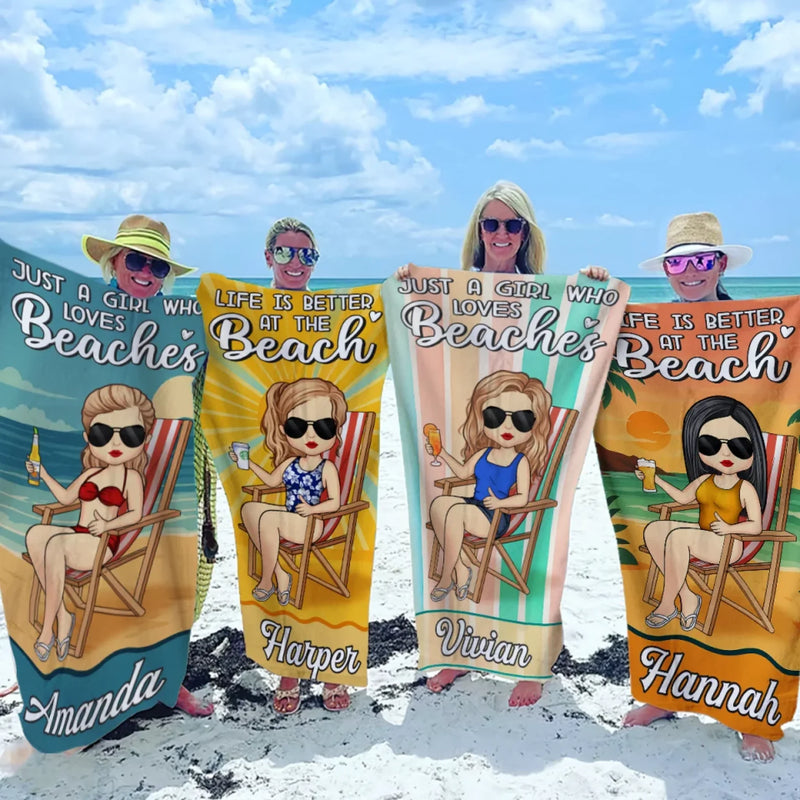 Just A Girl Who Needs Vitamin Sea - Bestie Personalized Custom Beach Towel - Summer Vacation Gift, Birthday Pool Party Gift For Best Friends, BFF, Sisters
