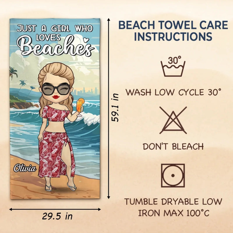 Just A Girl Living Her Beach Dream - Bestie Personalized Custom Beach Towel - Summer Vacation Gift, Birthday Pool Party Gift For Best Friends, BFF, Sisters