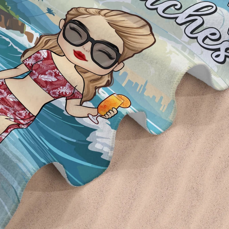 Just A Girl Living Her Beach Dream - Bestie Personalized Custom Beach Towel - Summer Vacation Gift, Birthday Pool Party Gift For Best Friends, BFF, Sisters