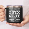 Fixing Since Forever, Complaining Since Never - Family Personalized Custom 14oz Stainless Steel Tumbler With Handle - Father's Day, Gift For Dad, Grandpa