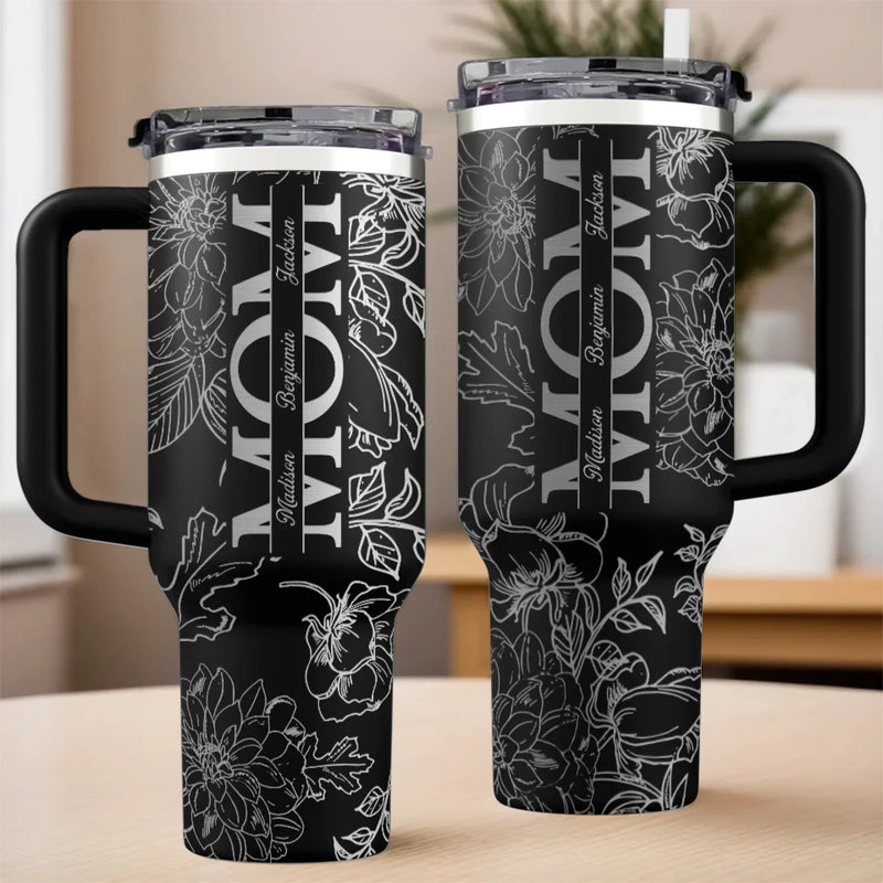 Every Sip, A Reminder Of Her Love - Family Personalized Custom Engraved 40oz Tumbler With Handle - Mother's Day, Gift For Mom, Grandma