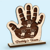 Side By Side, Hand In Hand - Family Personalized Custom Shaped 2-Layered Wooden Plaque With Flat Stand - Father's Day, House Warming Gift For Dad, Grandpa