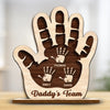Side By Side, Hand In Hand - Family Personalized Custom Shaped 2-Layered Wooden Plaque With Flat Stand - Father's Day, House Warming Gift For Dad, Grandpa