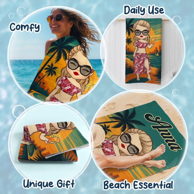 Good Times And Tan Lines - Bestie Personalized Custom Beach Towel - Summer Vacation Gift, Birthday Pool Party Gift For Best Friends, BFF, Sisters