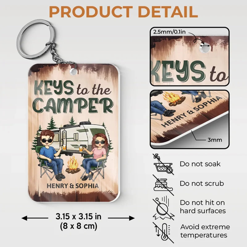 Happy Campers - Camping Personalized Custom Shaped Acrylic Keychain - Gift For Husband Wife, Anniversary, Camping Lovers